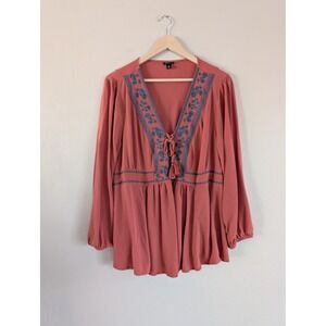 Torrid Orange Embroidered Lace-Up Babydoll Boho Cottage Flowy Chic‎ Sz 2 (18/20)